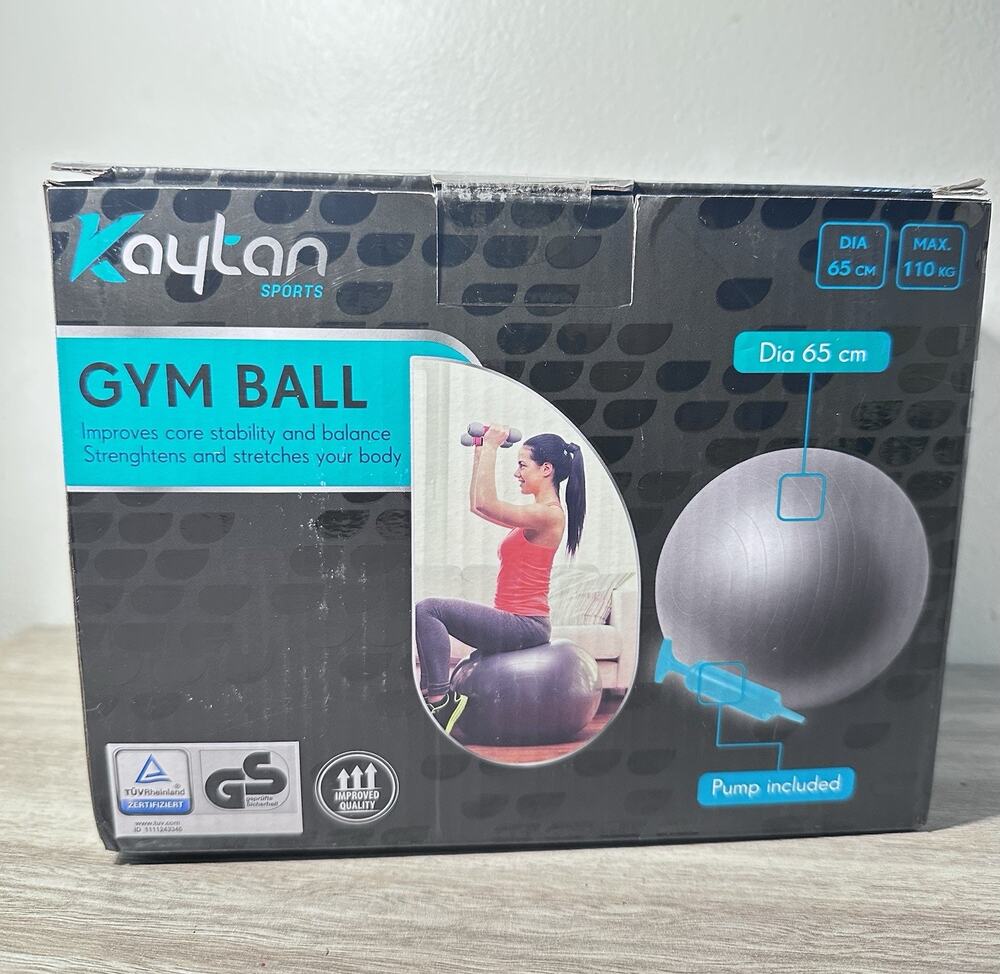 Kaytan Fitness Gym Ball 65 cm Diameter Yoga Exercise Balance with Pump Gray New